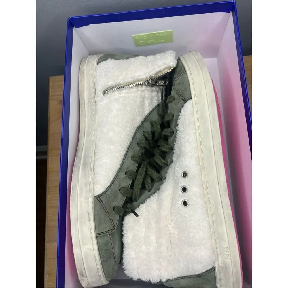 P448 Womens Skate HighTop Sherpa Double Closure Sneaker Khaki/White Size 10.5-11